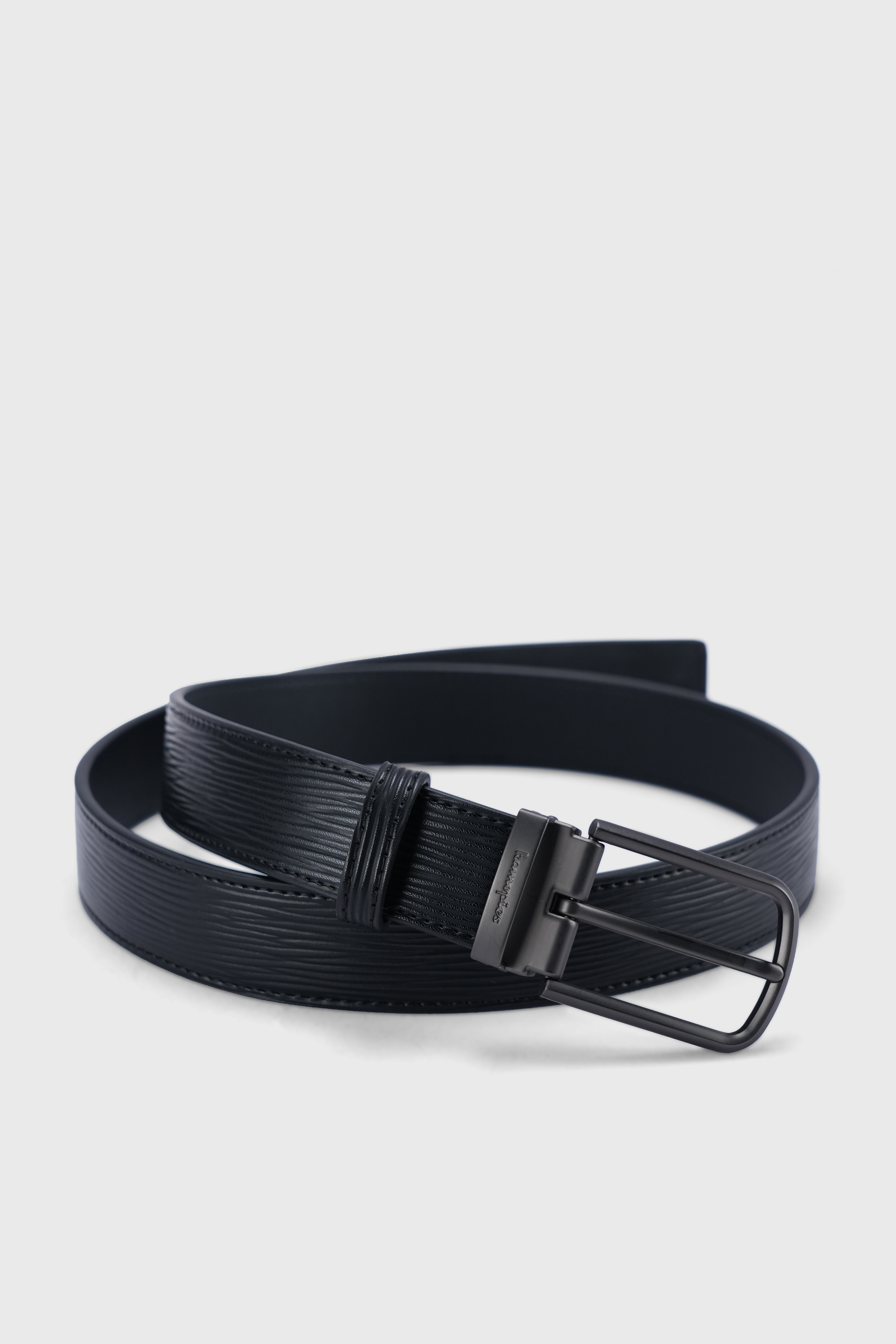 Men's Black Textured Leather Belt